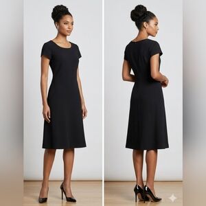 Talbots Black Midi A-Line Dress with Short Sleeves
